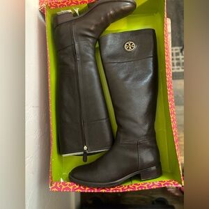 Tory Burch Junction Riding Boots in Coconut Brown